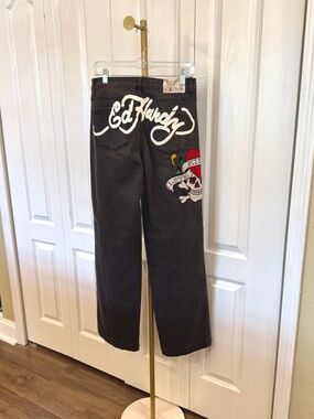 Women's, Size Small, Ed Hardy LKS Skull" Wide Leg Faded Black Jeans